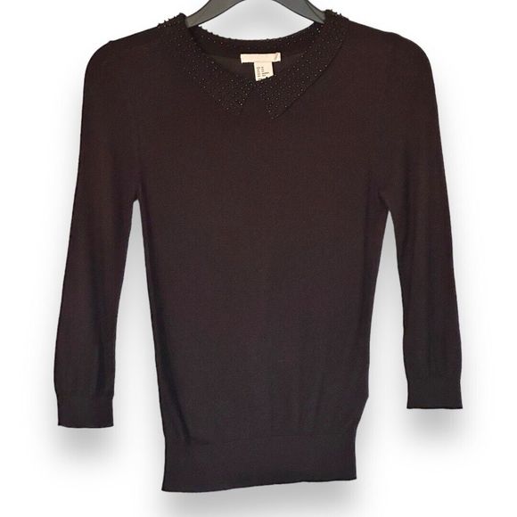 H&M Sweaters - H&M Women’s Beaded Peter Pan Collar Lightweight Holiday Sweater Black XS
